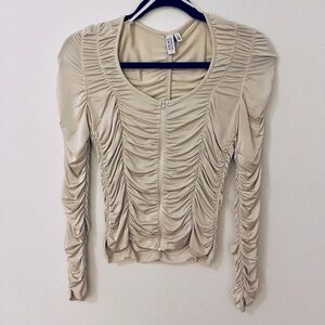 & other stories Ruched Cream Long Sleeve Top